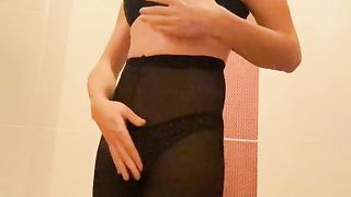 Sissy crossdresser uber-sexy dance and fondle pink cigar