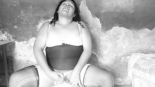 Peruvian transvestite she-male in white underwear with huge fake penis anal invasion injection