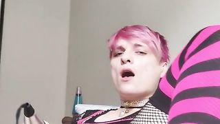 Tgirl solo anal invasion and gets interrupted