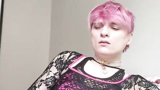 Tgirl solo anal invasion and gets interrupted