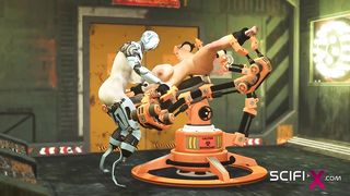 I just want your knob! Robot she-creature romps a spectacular handcuffed huge-boobed brown-haired in the sci-fi lab