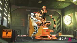 I just want your knob! Robot she-creature romps a spectacular handcuffed huge-boobed brown-haired in the sci-fi lab