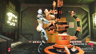 I just want your knob! Robot she-creature romps a spectacular handcuffed huge-boobed brown-haired in the sci-fi lab