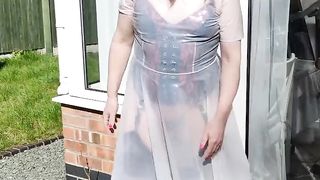 Supah super-hot crossdresser watch thru vinyl sundress and undergarments