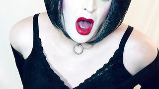 Mighty Make-Up Sissy Tramp Encaged and Prepared for Jizz-Shotgun!