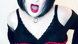 Mighty Make-Up Sissy Tramp Encaged and Prepared for Jizz-Shotgun!