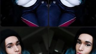 Crossdresser Alaina Sanchez Public Walk Blue Peruke