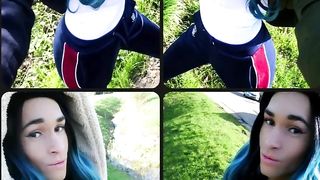 Crossdresser Alaina Sanchez Public Walk Blue Peruke