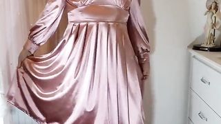 Ginger-Haired crossdresser Nottstvslut in antique satin.