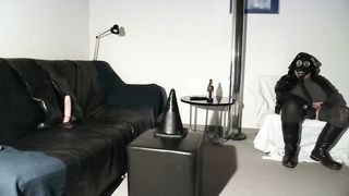 love glove gasmask nun is slamming brown-eye with 2 meaty sausages