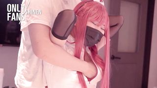 Manga Porn Cosplayer pecs rubdown from behind, Chainsaw Dude Makima Nurse, Chinese Anime Costume Play part.7