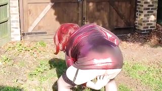 Super-Steamy crossdresser ultra glossy crimson metallic whore sundress