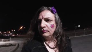 Mature sissy CD in an outdoor movie for joy Sunday night