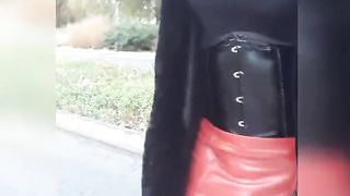 French sissy bitch Sophie displaying off on a public bench