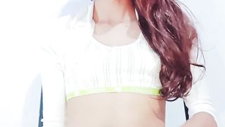 Chinese T-Girl Trap Solo Getting Off, Spunk On Her Abdomen