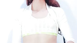 Chinese T-Girl Trap Solo Getting Off, Spunk On Her Abdomen