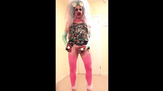 Lilac haired slut in pink stockings