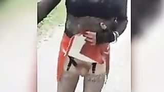 sissy in stunning apparel demonstrates her clittie by the ring road