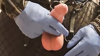 DroneDoll CD-Betina sounds her Sissy-Clitty in black Love Glove and spandex
