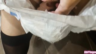 Trans Woman Pissing In Her Nappy and all Over the Floor