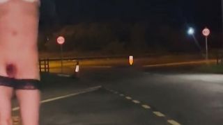 Sunny naked close to engaged road