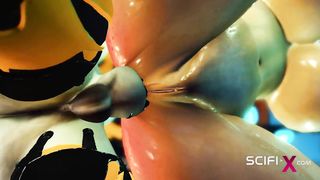 Sci-fi DOMINATION & SUBMISSION handcuffed and torn up. A marvelous young beauty and transgender princess android in the lab