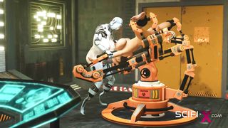 I just want your penis! Lady robot ladyboy screws a glorious handcuffed chesty black-haired in the sci-fi lab