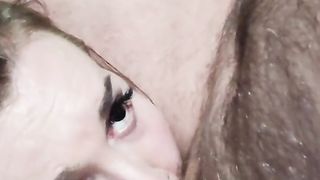 Thin trans lady deep-throats parent's spunk-pump in the van