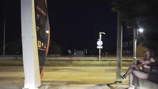 Transgirl ambling around petrol station and cumshoting