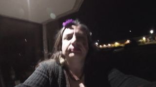 TV Sissy in a Truck Parking pile outdoors toying with her rigid instrument and spilling some jelly