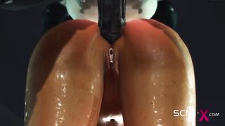 Super-Hot hermaphroditism romp android with many jugs plays with a young crazy sweetheart in the sci-fi lab