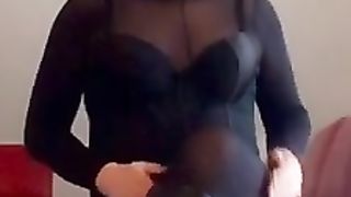 Crossdresser - Transvestit - Splendid black Catsuit & Shoes - Nicki-Crossdress