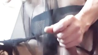 Sissy Aisha leaps on a faux-cock and masturbates off beef whistle with jizz