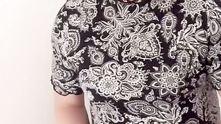 Nicki-Crossdresser - in Summer-Sundress & Stocking masturbating her Pecker - Close Up