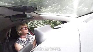 Blond silly funbags sissy bitch revealed as public parking pile slut flashes everything part three