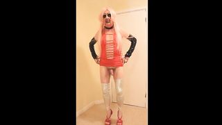 Pink haired slut in silver leggings