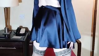 Scorching crossdresser in fucky-fucky satin backless playsuit