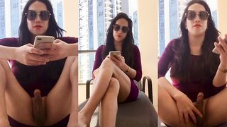 chinese she-creature ramp in motel balcony displaying her meatpipe