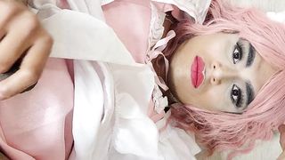 Sissy femboy self jizm facial cumshot and public cumwalk