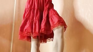 SHEMALE GIANTESS AMANDA KICKS PETITE VANS IN WHITE TIGHTS AND CRIMSON SUNDRESS - two (KICK FETISH)