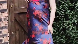 Hooded crossdresser superslut in the garden