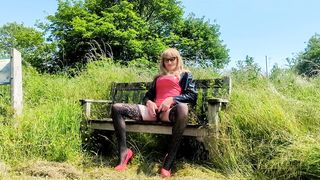 Transgender Princess Dildoing Rump on Public Bench