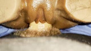 Black cutie, gigantic faux-cock, messy seconds