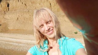 Alexa Cosmic transgender princess swimming in the river very first time in teal combi sundress