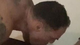 Fellating t-girl man rod with foot wank