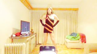 Sissy crossdresser tugging and tacking photographs