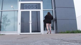 A sissy Mature CD whoring on the streets in the daylight dressed in Underwear high-heeled slippers underpants brief miniskirt