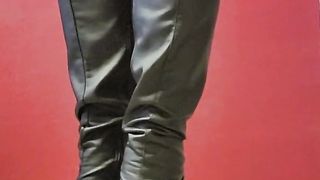 Cuddling in stretch pants and footwear