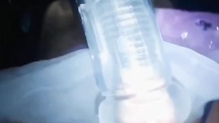 Put on my wonderful lil tutu greased myself up and put my leather cable pantyhose on hehe to pulverize my fleshlight fucktoy and cumblast