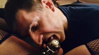 He likes his locked Sissy's clitoris and gives a ass job